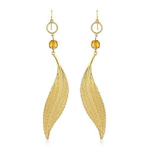 Estele Gold Plated Leaf Designer Dangle Earrings for Women
