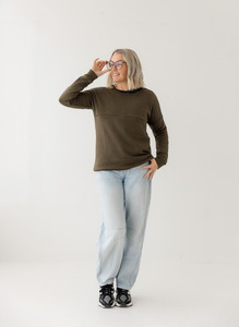 Khaki | Fur lined Crew Sweatshirt