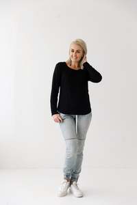 Black Long Sleeve Top | Diagonal Zips
