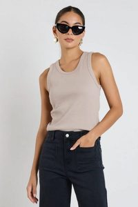Cobble Rib Cutaway Tank – Taupe - Estilo Boutique