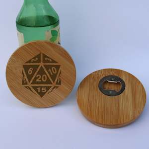 coasters: Engraved D20 bamboo bottle opener coaster - set of 2