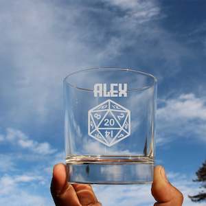 Engraved glassware: Custom D20 Whisky glass gift