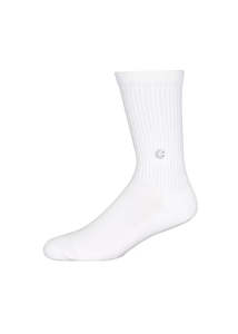 All Socks Exc Moto: Boys White Crew Sock - Silver Logo