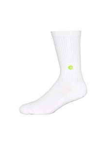 All Socks Exc Moto: Boys White Crew Sock - Flo Green Logo