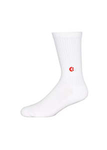 All Socks Exc Moto: Boys White Crew Sock - Red Logo
