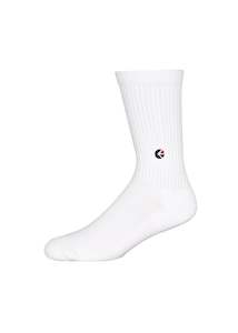 Boys White Crew Sock - Black Logo