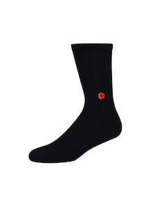 All Socks Exc Moto: Boys Black Crew Sock - Red Logo