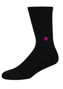 All Socks Exc Moto: Black Crew Sock - Pink Logo