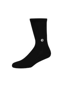 Boys Socks: Boys Black Crew Sock - Silver Logo