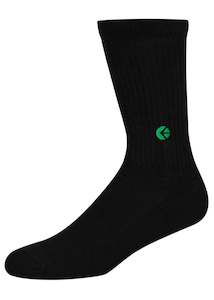 Mens Crew Socks: Black Crew Sock - Green Logo