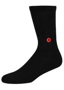 Mens Crew Socks: Black Crew Sock - Red Logo