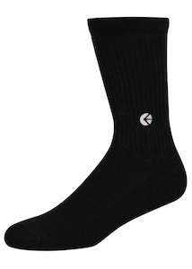 Mens Crew Socks: Black Crew Socks - Silver Logo