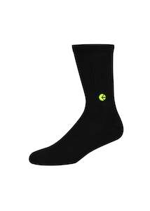 Boys Socks: Boys Black Crew Sock - Flo Green Logo