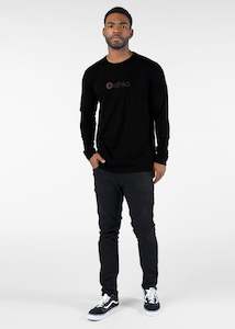 Mens Tops T Shirts: Mens Matte Logo Longsleeve Tee - Black