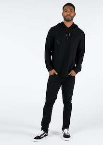 Mens Pullovers Hoodies: Mens Embroidered Hoodie - Black / Black
