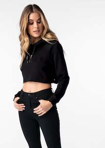 Womens Pullovers Hoodies: Cropped Hoodie Black