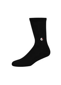 Boys Black Crew Sock - White/Red Logo