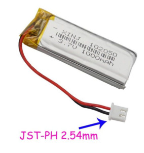 3.7V 102050 1000mAh lithium Rechargeable battery 2.54mm 2pin for KTV GPS Camera