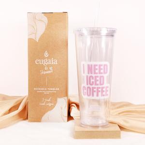 Eugaia Luxe Reusable Tumbler | I Need Iced Coffee | 700 ml | Shaaanxo x Eugaia