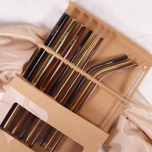 Products: Eugaia Reusable Luxe Metal Straw Set | 9 Multi-Coloured Straws & 1 Cleaner