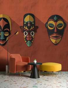 Designer Wall Murals: Walls by Patel 3 - Zulu Masks Orange