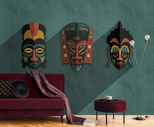 Designer Wall Murals: Walls by Patel 3 - Zulu Masks Green