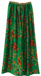 Pants Tops: Floral Elastic Pants in grassy green