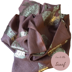 Scarf In Elephant Design Print in Chocolate