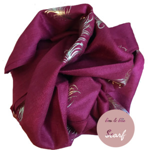 Sale: Scarf In Feather Design Print in Magenta