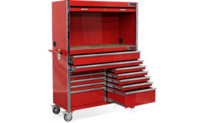 T&E 52" Tool Hutch & 12 Drawer Cabinet Combo - Red
