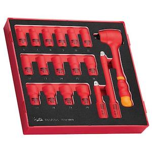 Sockets: Teng 18pc 1000V VDE 3/8in Dr. Insulated Socket Set- TED-Tray