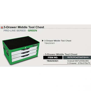 Toptul Tool Chest 3 Drawer Green 687x459x360mm Toptul TBAD0301