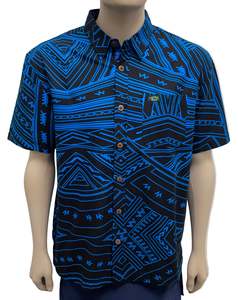 Black: Eveni Pacific Men's Classic Elei Shirt - Luko Blue