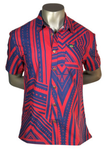 Eveni Pacific Men's Classic Elei Shirt - Seashell Chic Red