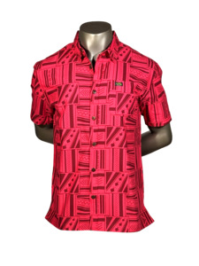 Eveni Pacific Men's Classic Elei Shirt - Lipstick Palm Red