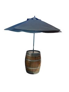 Venue Staging: Market Umbrella with Wine Barrel Leaner