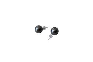 Earrings: 925 Sterling Silver Black Pearl Stud Earrings
