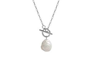 Jewellery Accessories: White Gold Plated 925 Sterling Silver Baroque Pearl OT Clasp Necklace