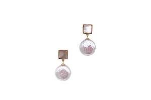 Handmade Natural Freshwater Baroque Coin Pearl Square Drop Earrings