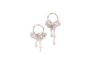 Handmade Natural Freshwater Baroque Pearl Flower Tassel Drop Earrings