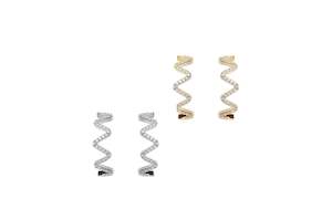 Sale: 925 Sterling Silver Wave Shaped Curved Sparkle Stud Earrings