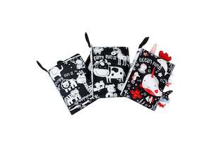 Children: Washable Early Sensory Education Animal Tails Baby Crinkle Cloth Book - B&W