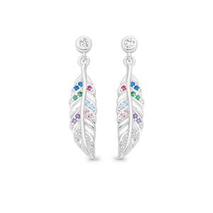STG MULTI COLOURr CZ FEATHER DROP EARRINGS