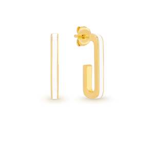ENAMELED: STG G/P WHITE ENAMEL J HOOP EARRINGS