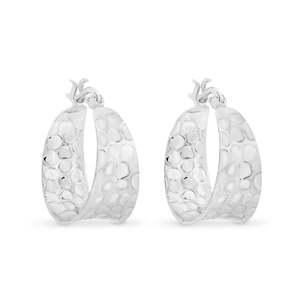 Earrings: STG 21X19MM FLAT BEATED, TEXTURED HOOP EARRINGS