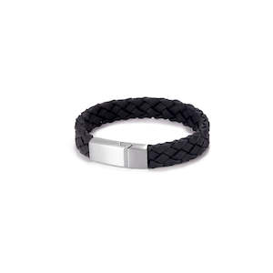 Mens Jewellery: Cudworth Stainless Steel/ Italian Black Leather Bracelet