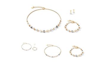 Fashion Jewellery Coeur De Lion: COEUR DE LION NECKLACE/EARRINGS/BRACELET SET Geo Cube Aurora Borealis, Grey & Gold 4996_1600