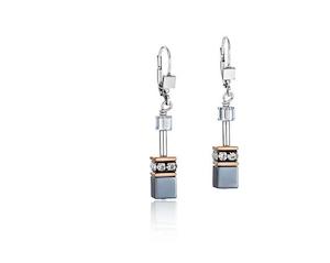 COEUR DE LION EARRINGS HEAMATITE GEO-CUBE, ST/ST &ROSE GOLD PLATED W/ RHINESTONE&hellip;