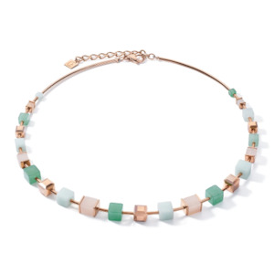 Coeur De Lion CL NECKLACE, Geo Cube Soft Pink & Green Aventurine