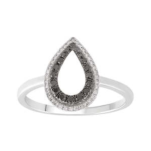 9K WHITE GOLD BLACK & WHITE DIAMOND RING